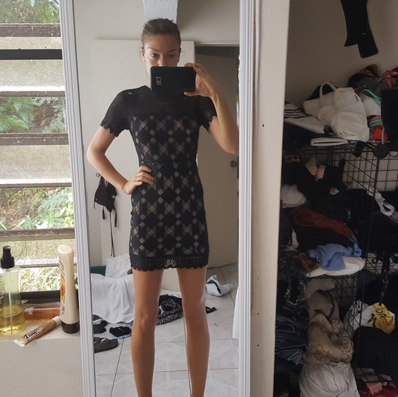 Mod Cloth black and nude lace mini dress. - Picture 1 of 7